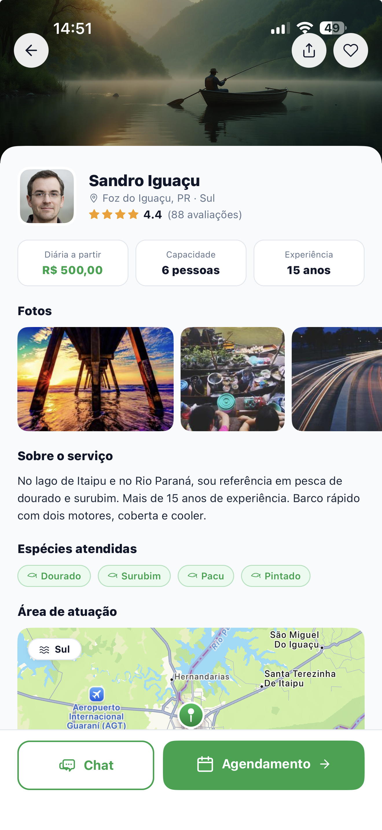 Tela de perfil do guia no iFishing